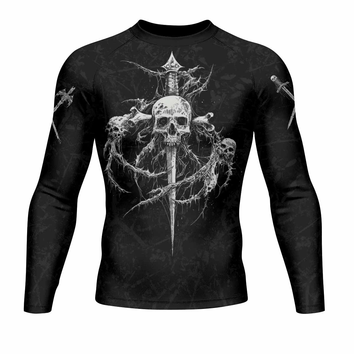 Throne Pierced Men’s Long Sleeve Rash Guard - front view mockup