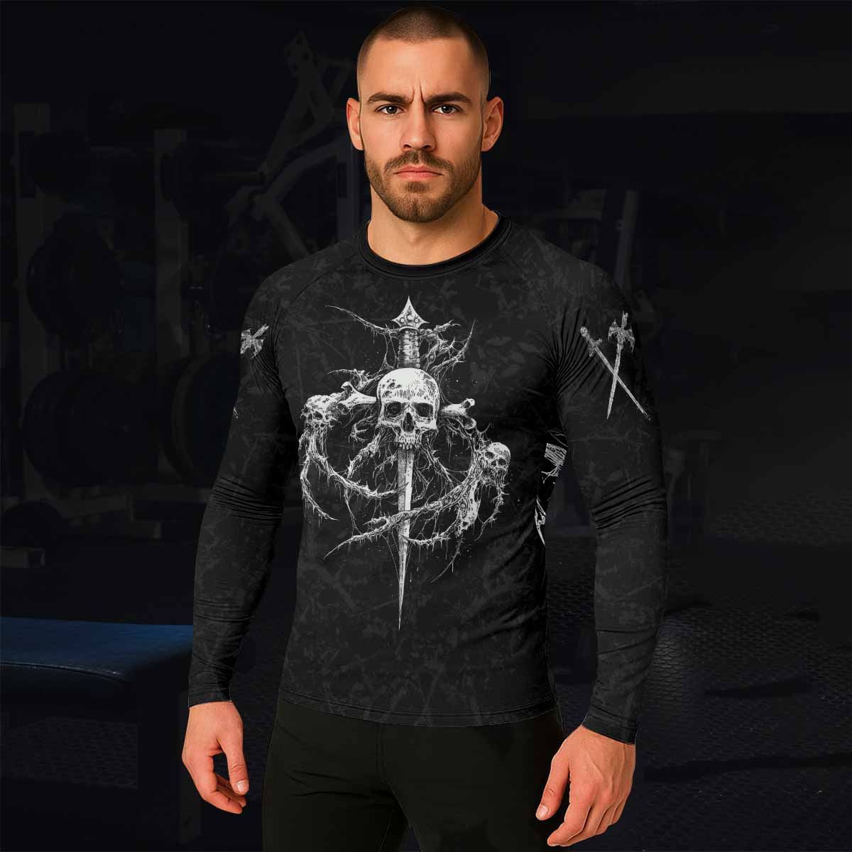 Throne Pierced Men’s Long Sleeve Rash Guard - lifestyle view