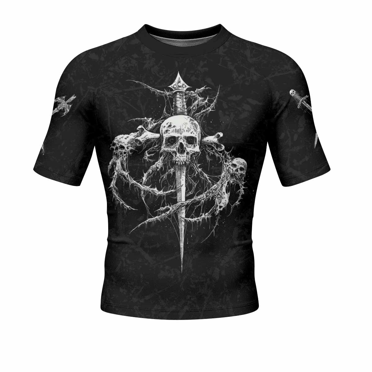 Throne Pierced Men’s Short Sleeve Rash Guard - front view mockup