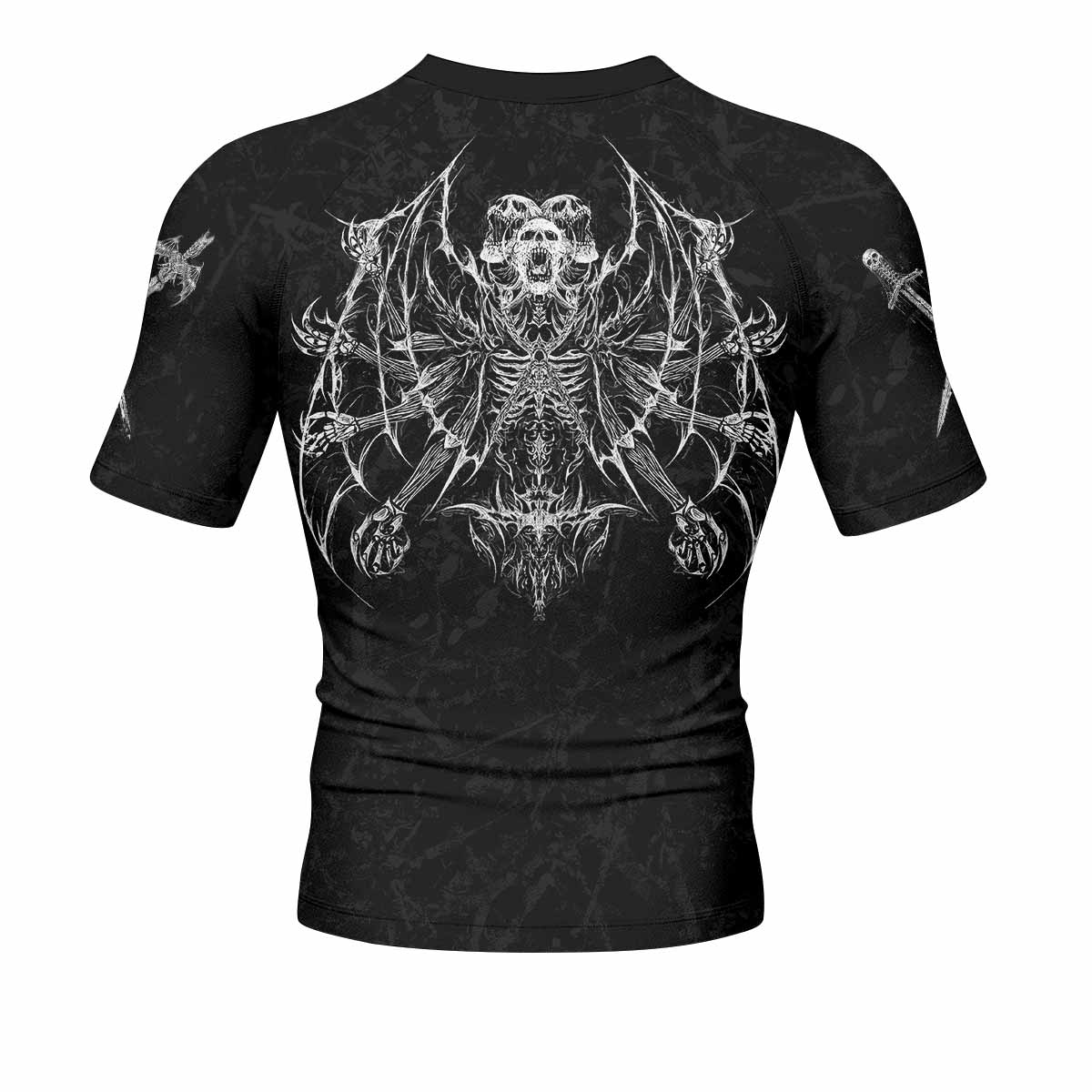 Throne Pierced Men’s Short Sleeve Rash Guard - back view mockup