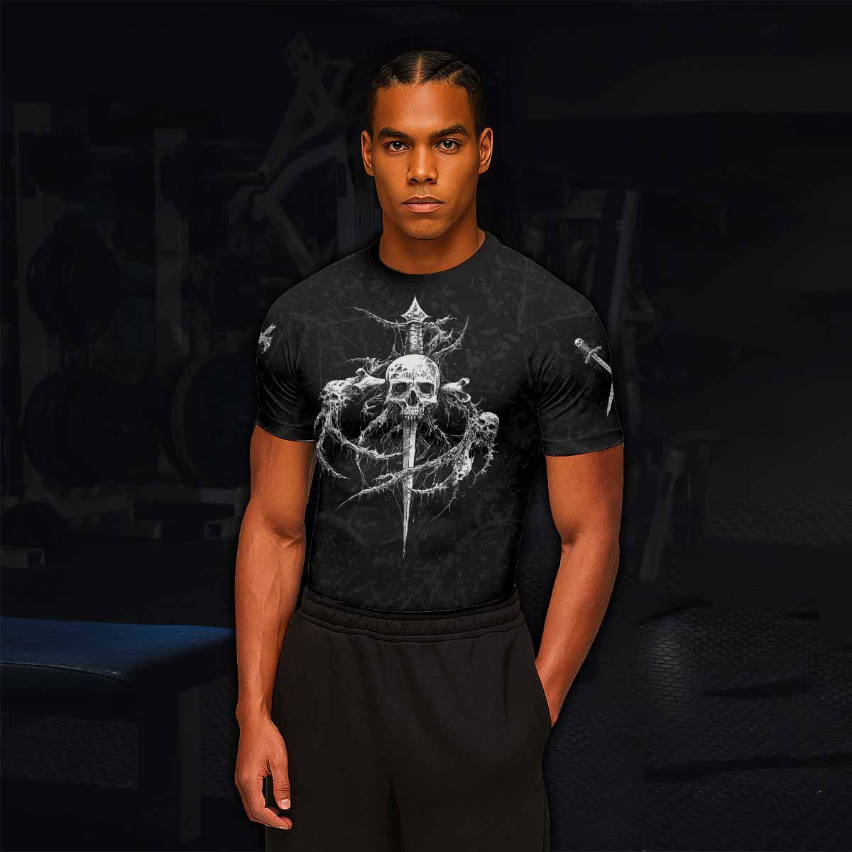 Throne Pierced Men’s Short Sleeve Rash Guard - lifestyle view