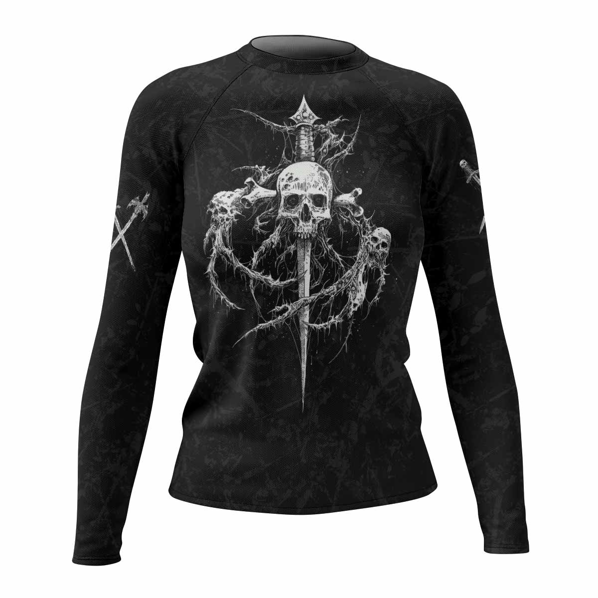 Throne Pierced Women’s Long Sleeve Rash Guard - front view mockup