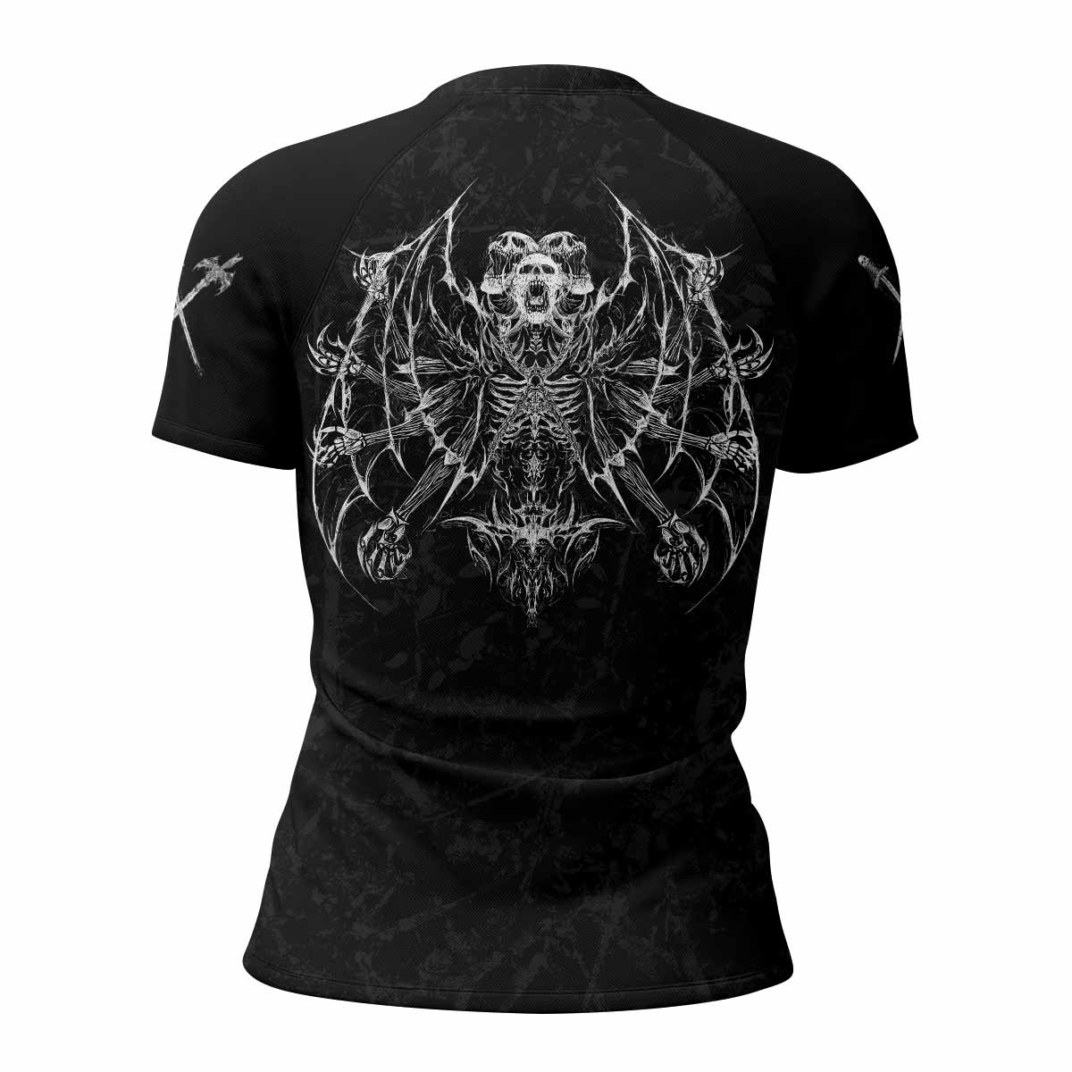 Throne Pierced Women’s Short Sleeve Rash Guard - back view mockup