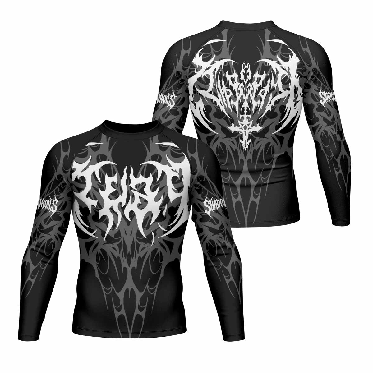Tribal Inferno Men's Rash Guard Long Sleeve - front and back view