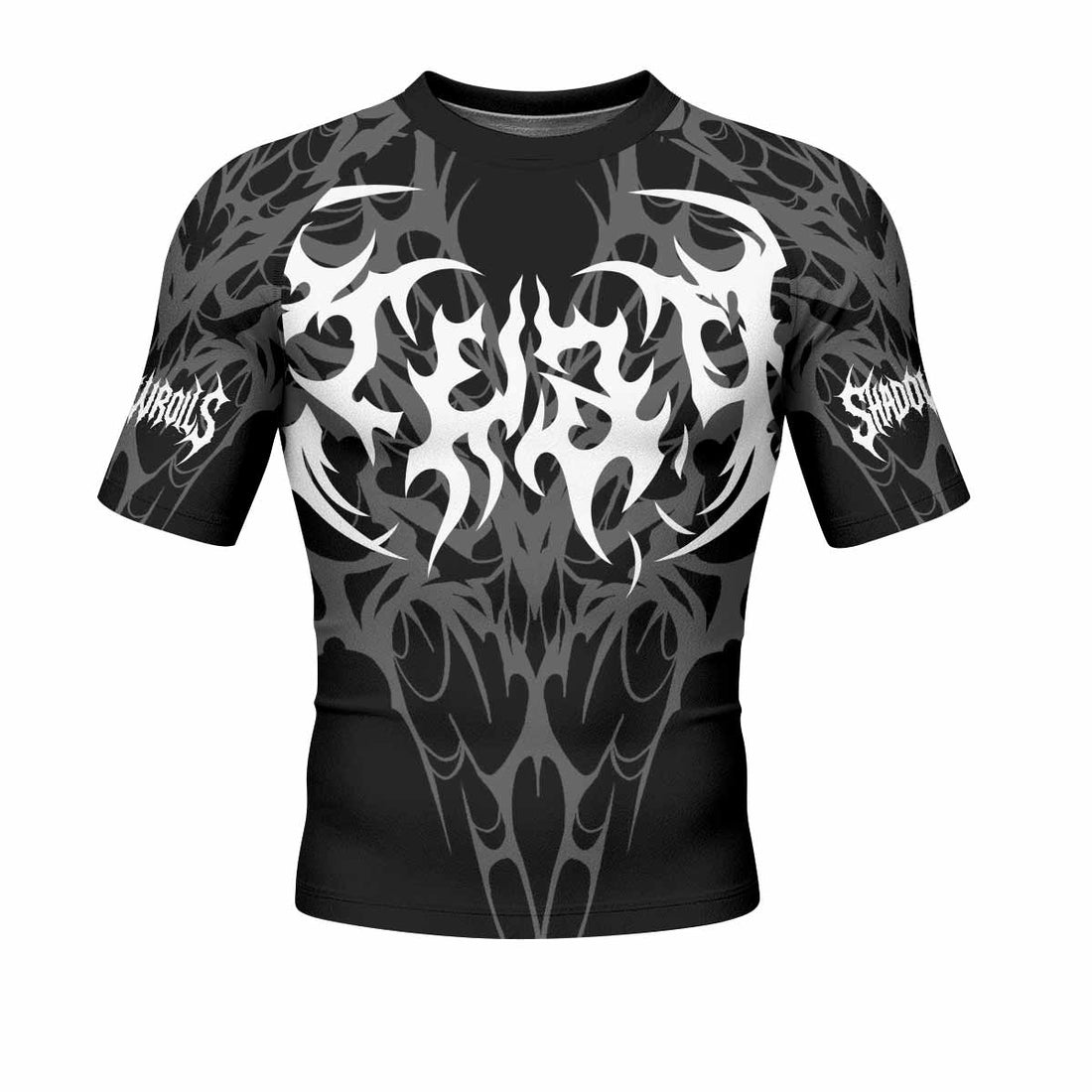 Tribal Inferno Men's Rash Guard Short Sleeve - front and back view