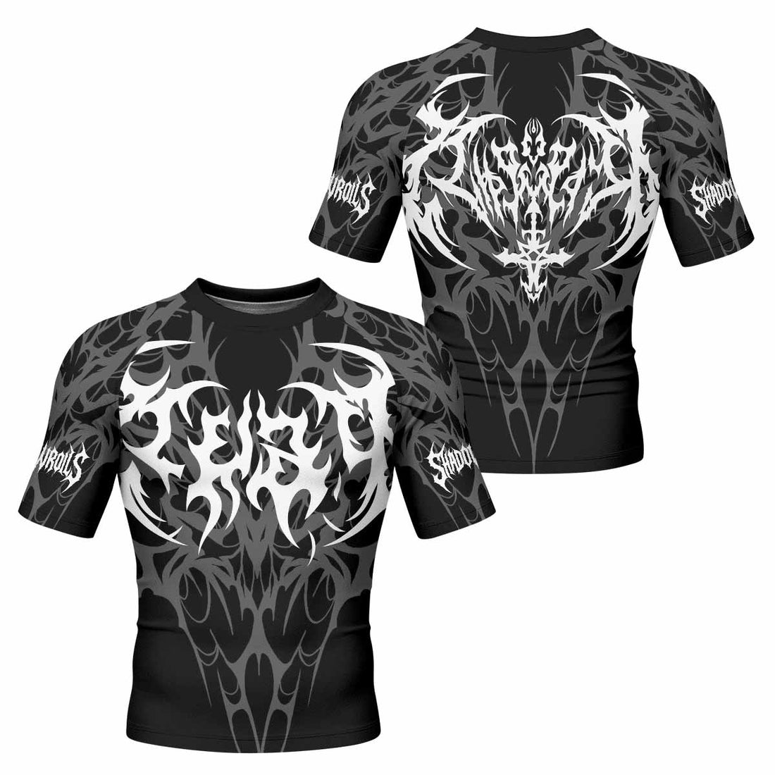 Tribal Inferno Men's Rash Guard Short Sleeve - front and back view