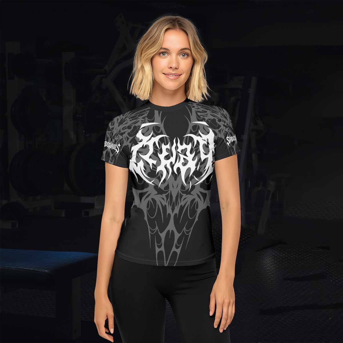 Tribal Inferno Women's Rash Guard Short Sleeve - lifestyle view