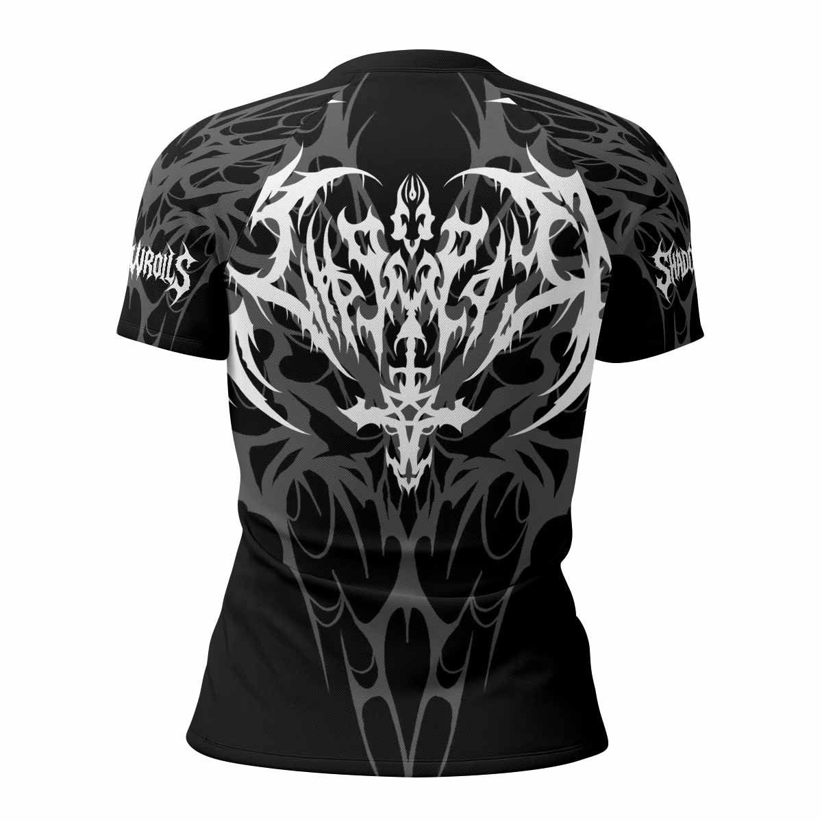Tribal Inferno Women's Rash Guard Short Sleeve - back view mockup 
