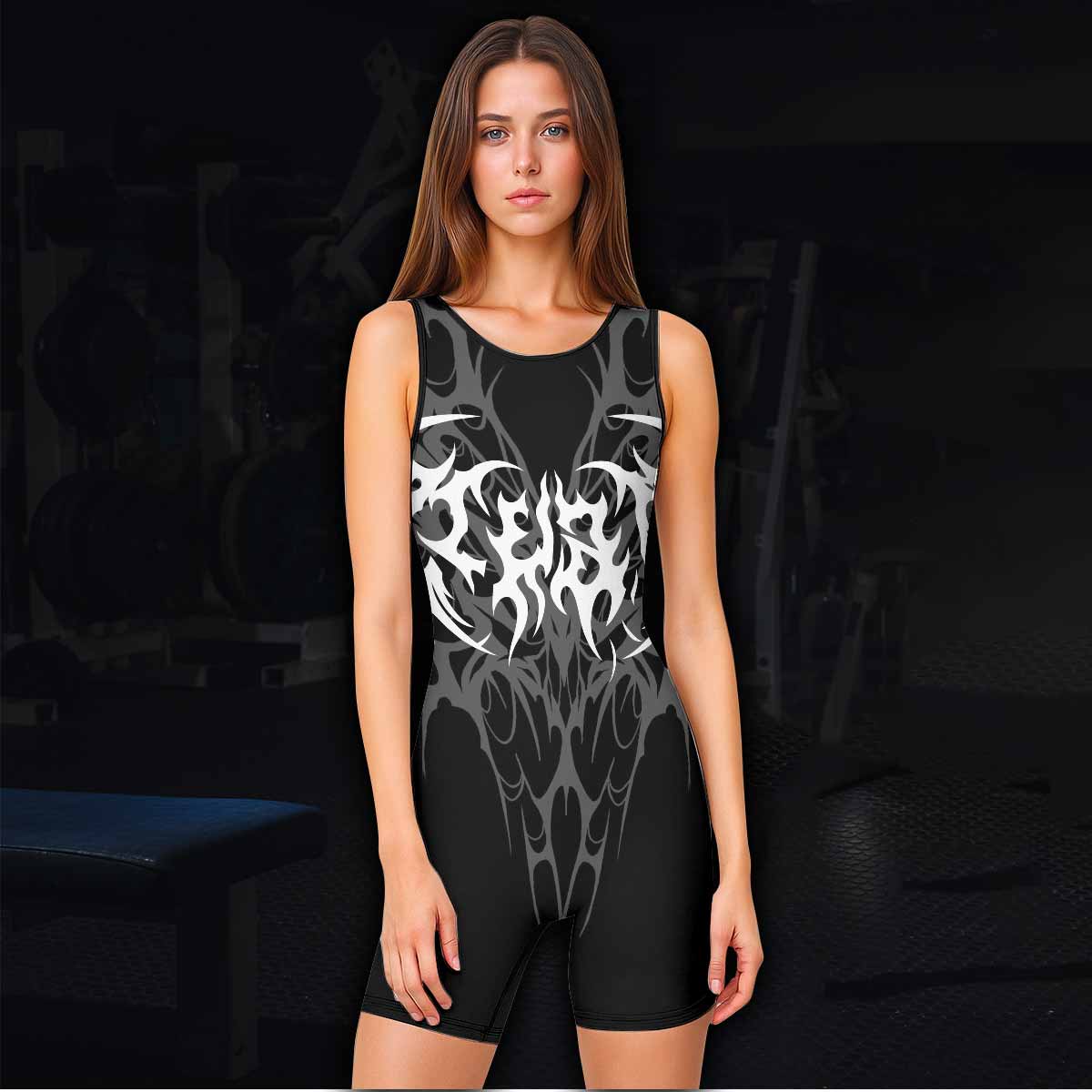 Tribal Inferno Wrestling Singlet - women's lifestyle view