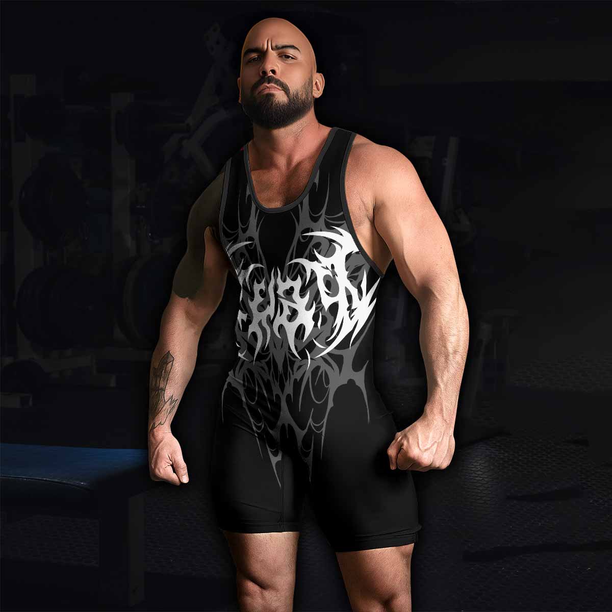 Tribal Inferno Wrestling Singlet - men's lifestyle view