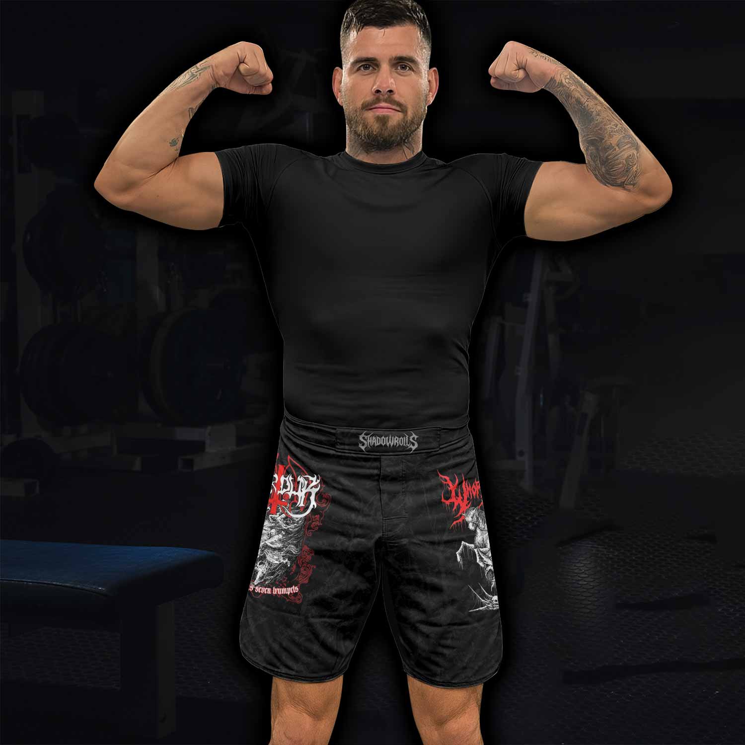 Trumpets of the End Fight Shorts – lifestyle view