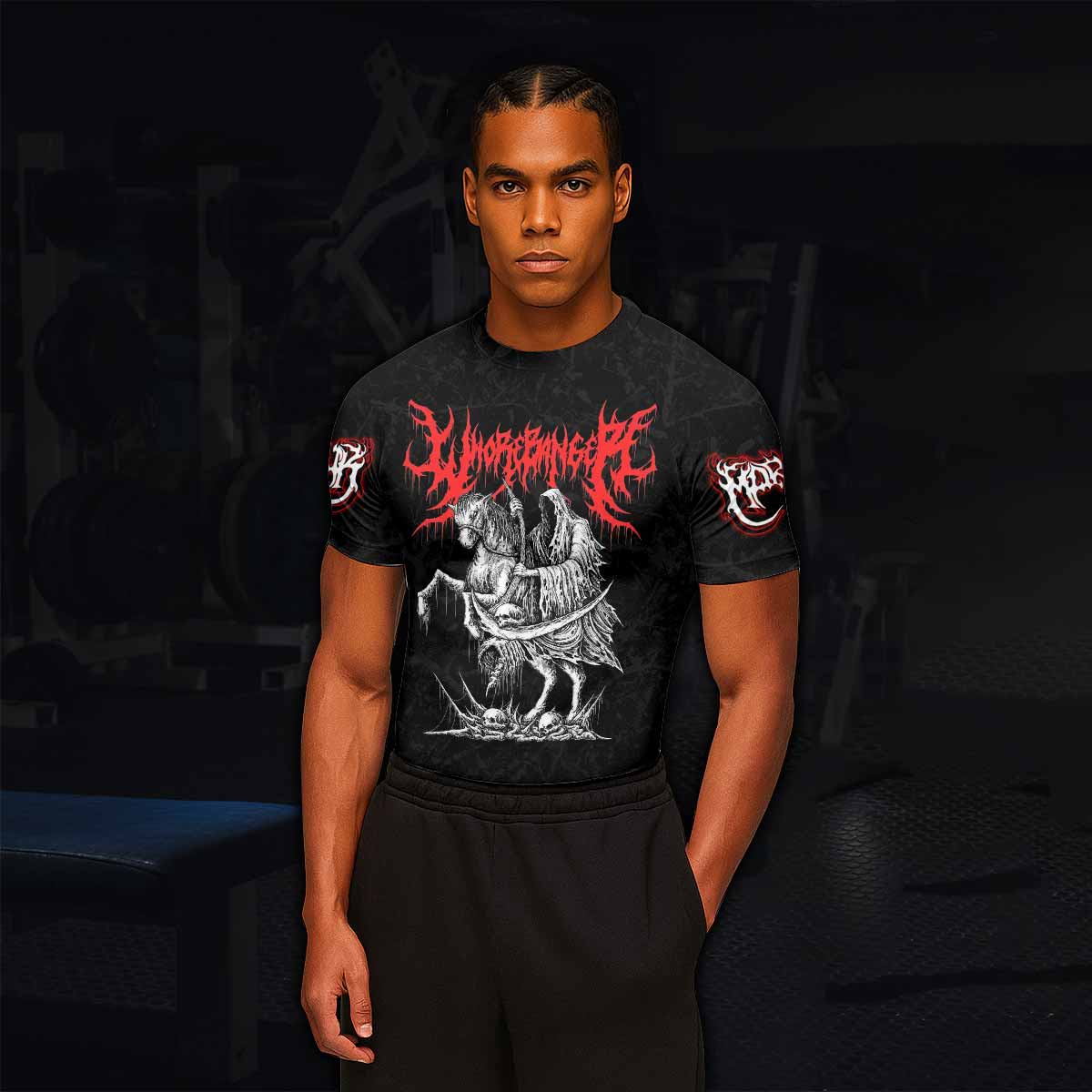Trumpets of the End Men’s Short Sleeve Rash Guard - lifestyle view