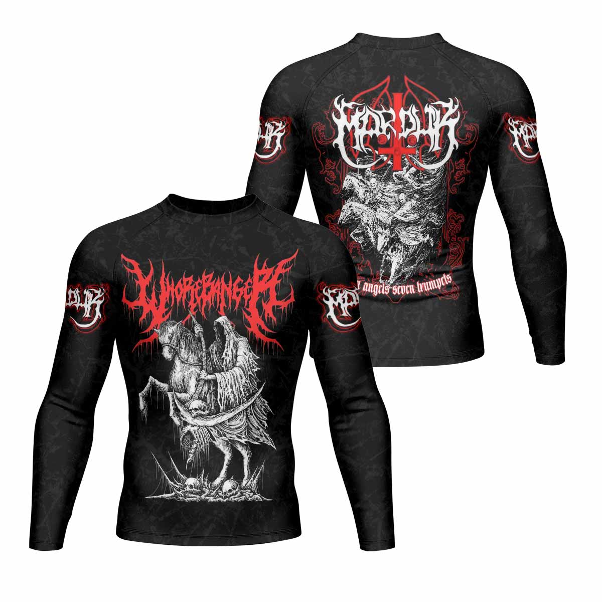 Trumpets of the End Men’s Long Sleeve Rash Guard - front and back view