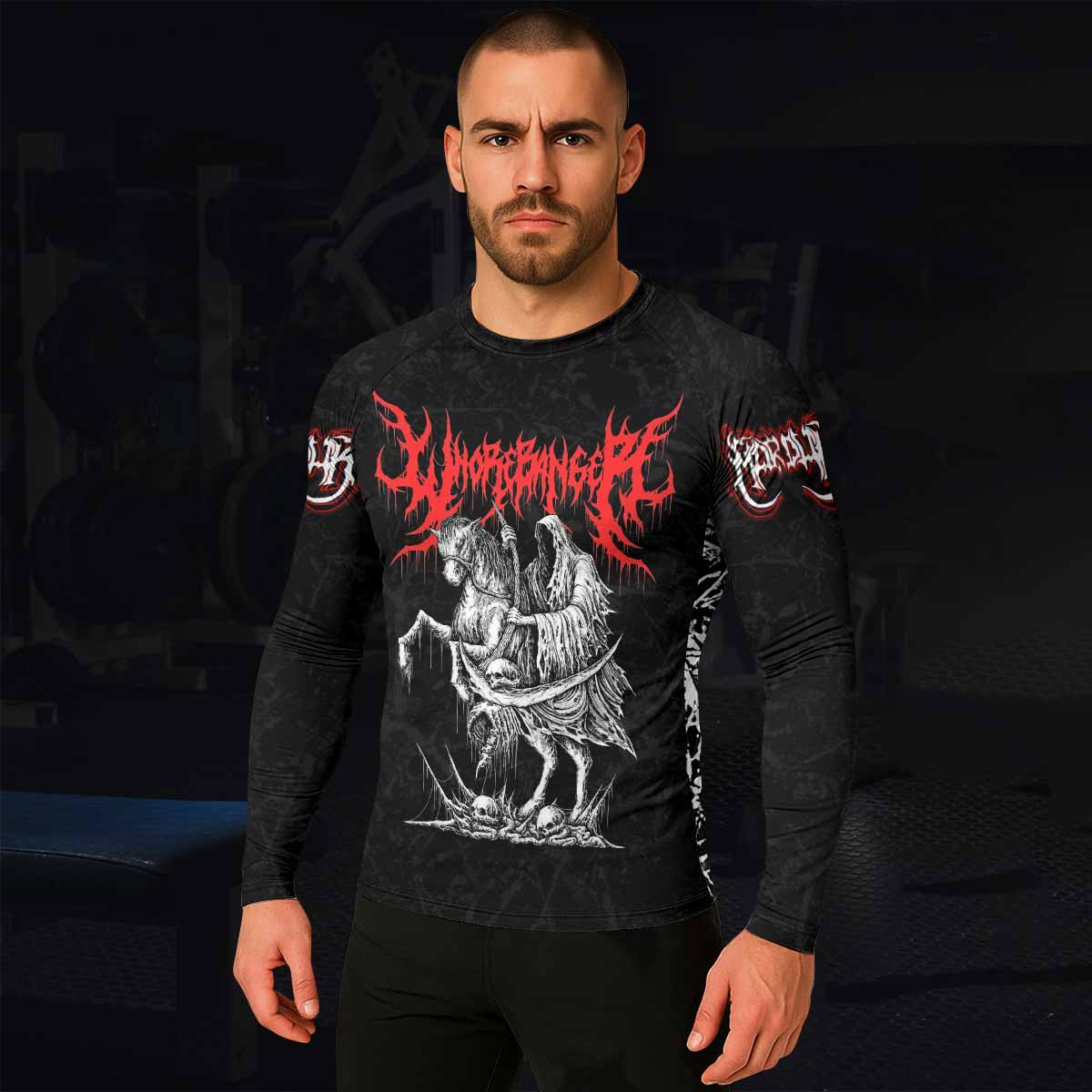 Trumpets of the End Men’s Long Sleeve Rash Guard - lifestyle view