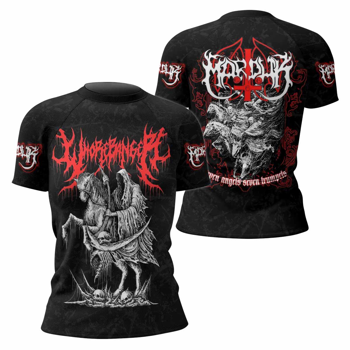 Trumpets of the End Women’s Short Sleeve Rash Guard - front and back view