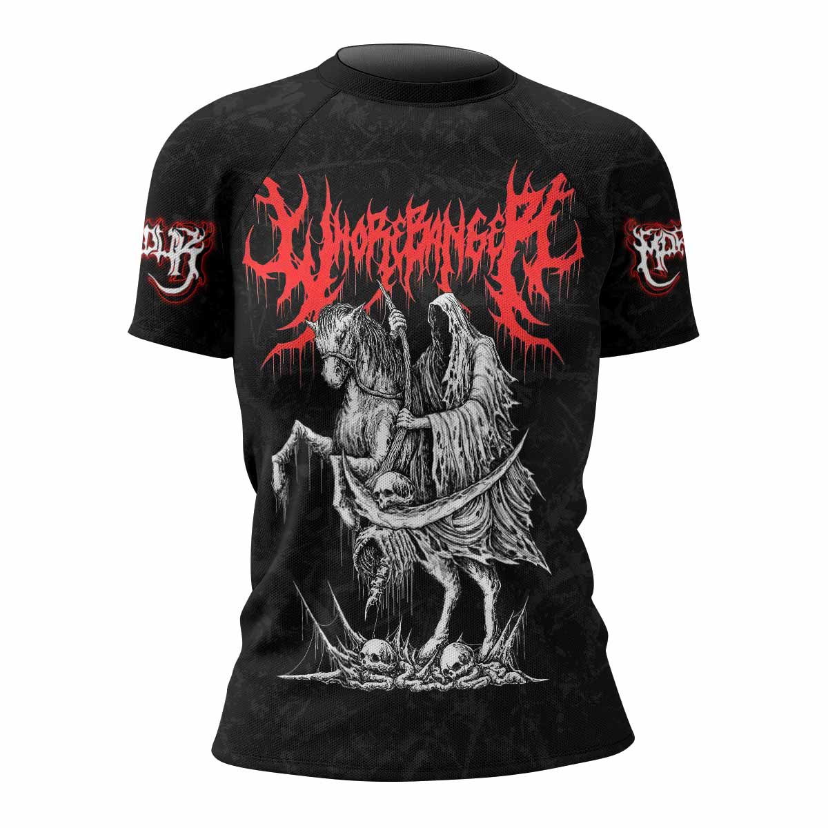 Trumpets of the End Women’s Short Sleeve Rash Guard - front view mockup