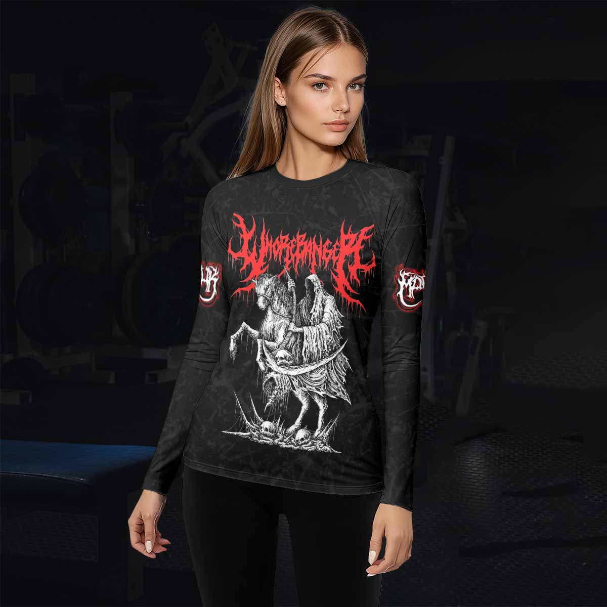Trumpets of the End Women’s Long Sleeve Rash Guard - lifestyle view