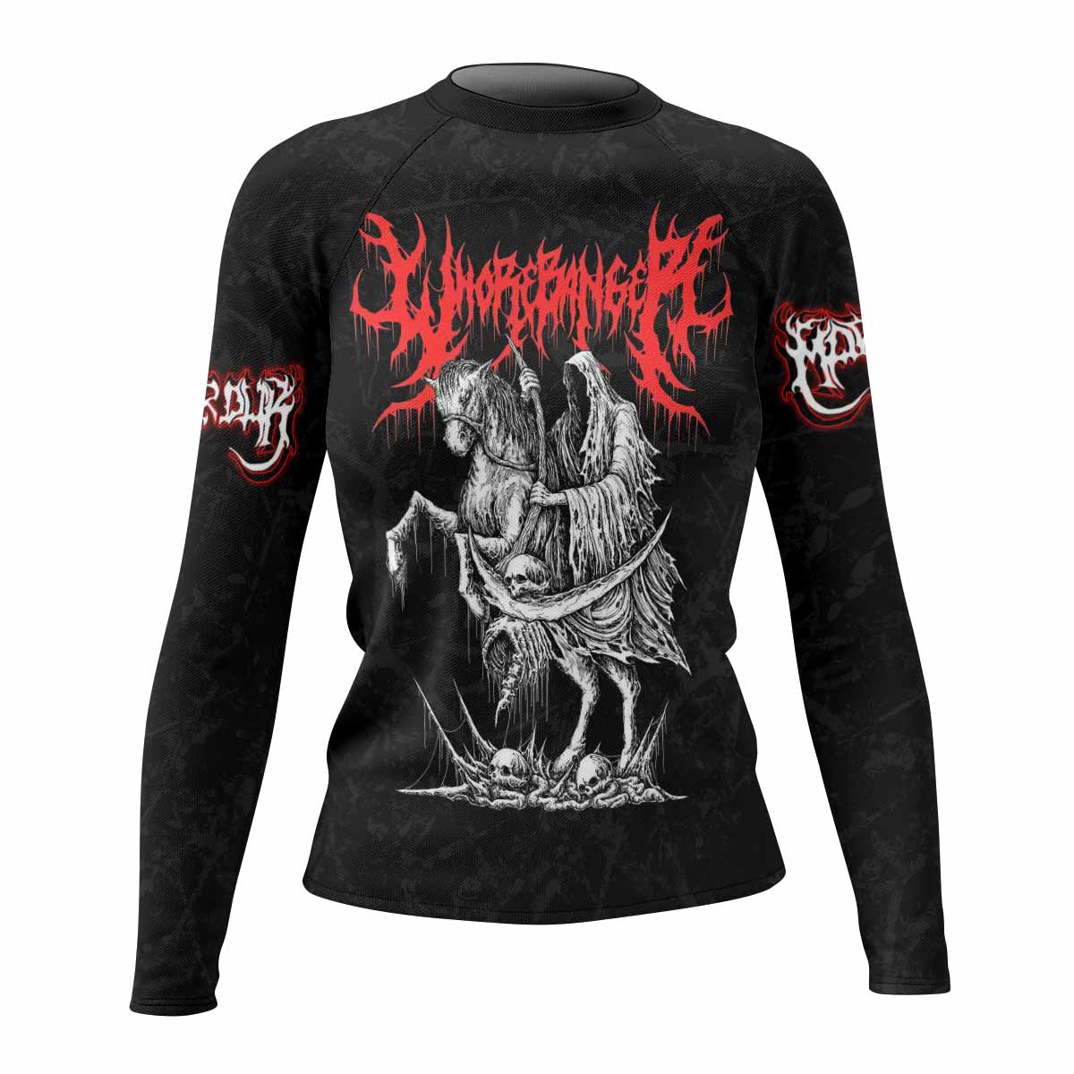 Trumpets of the End Women’s Long Sleeve Rash Guard - front view mockup