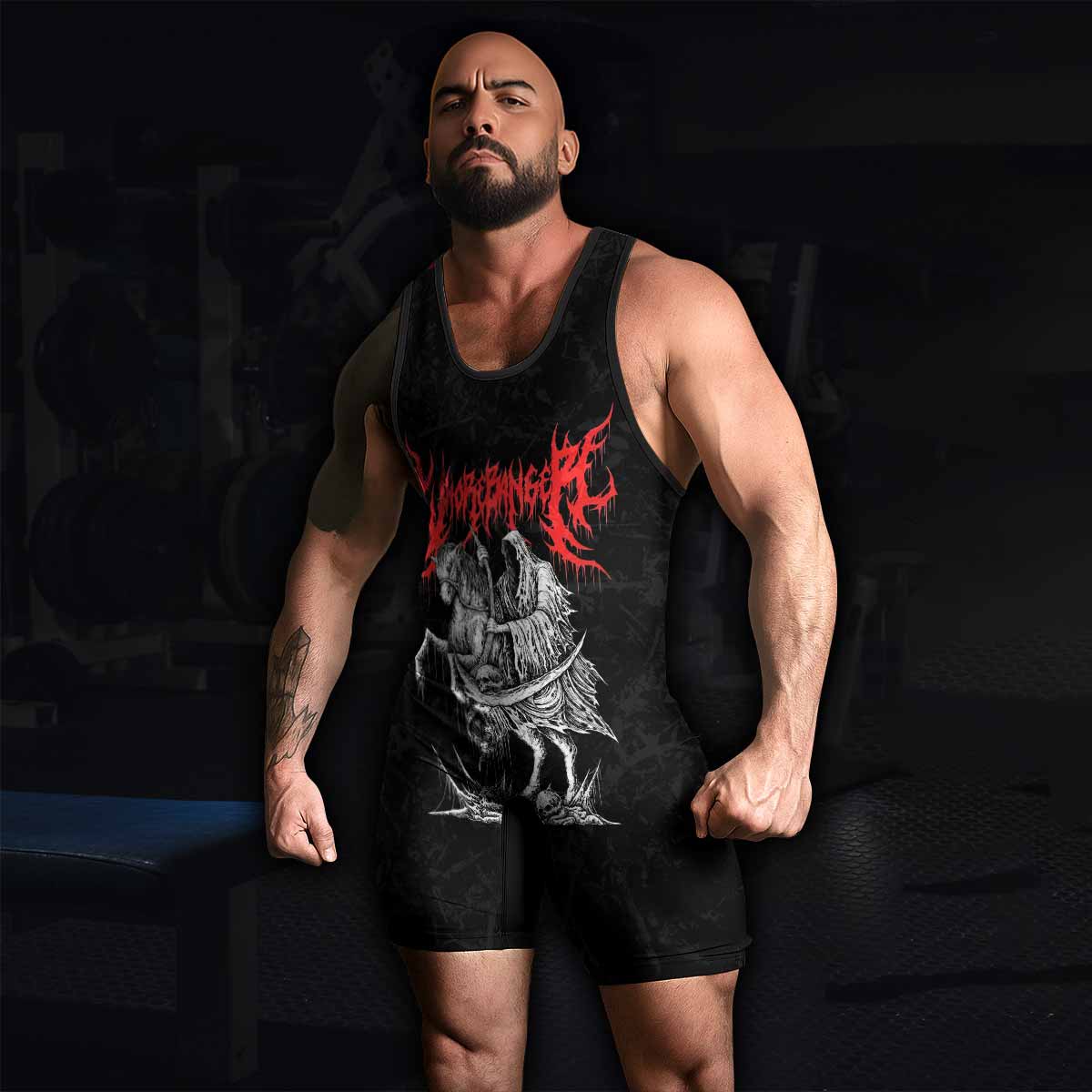 Trumpets of the End Wrestling Singlet - men's lifestyle view