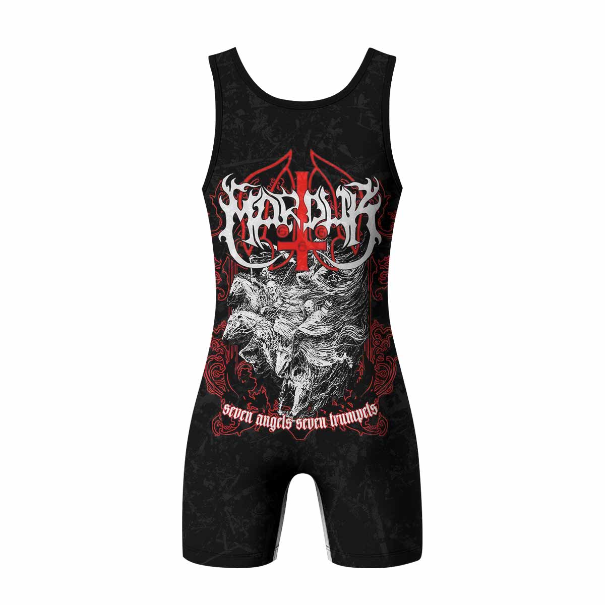 Trumpets of the End Wrestling Singlet - back view mockup