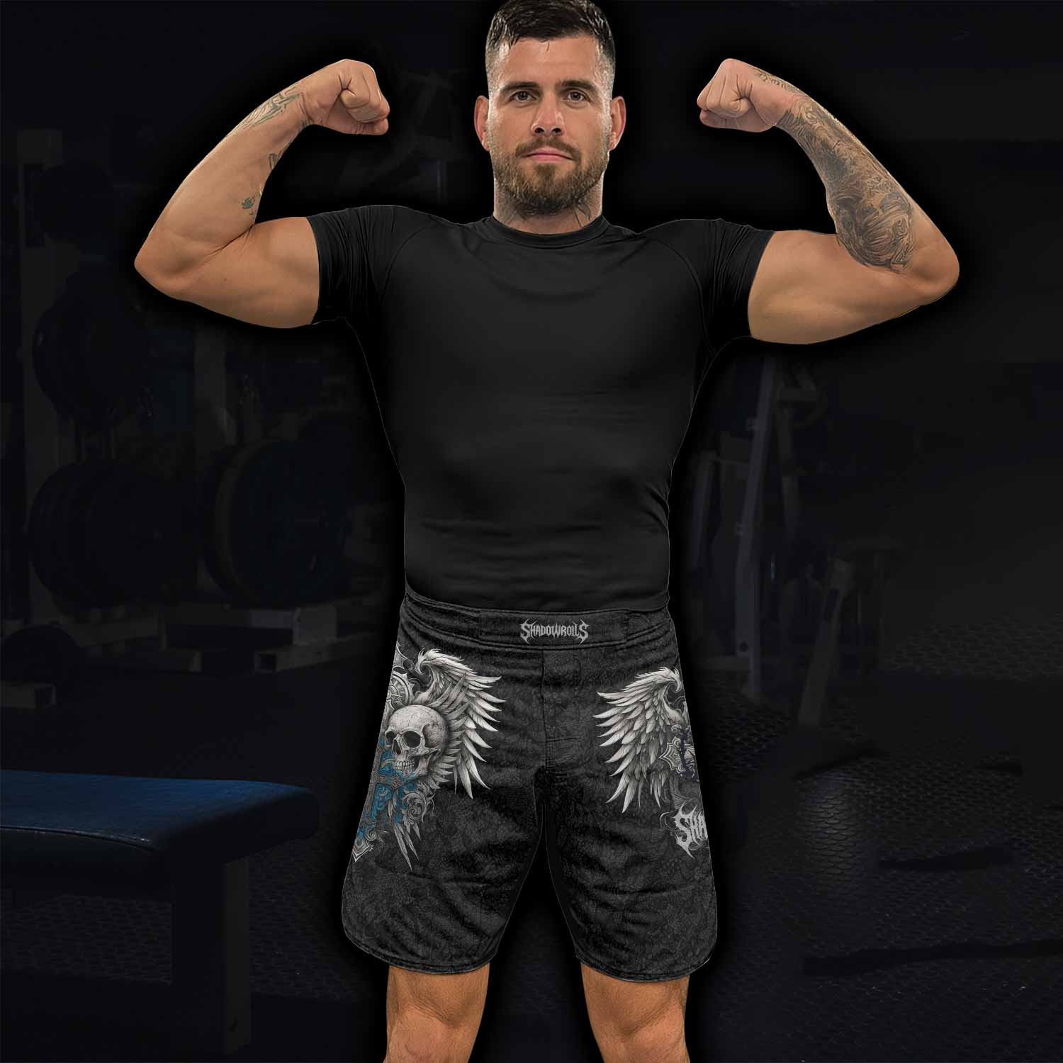 Twin Skulls Covenant Fight Shorts - lifestyle view