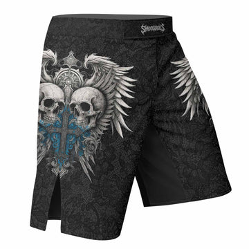 Twin Skulls Covenant Fight Shorts - right side mockup