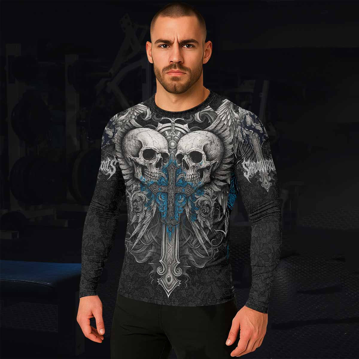 Twin Skulls Covenant Men's Rash Guard Long Sleeve - lifestyle view
