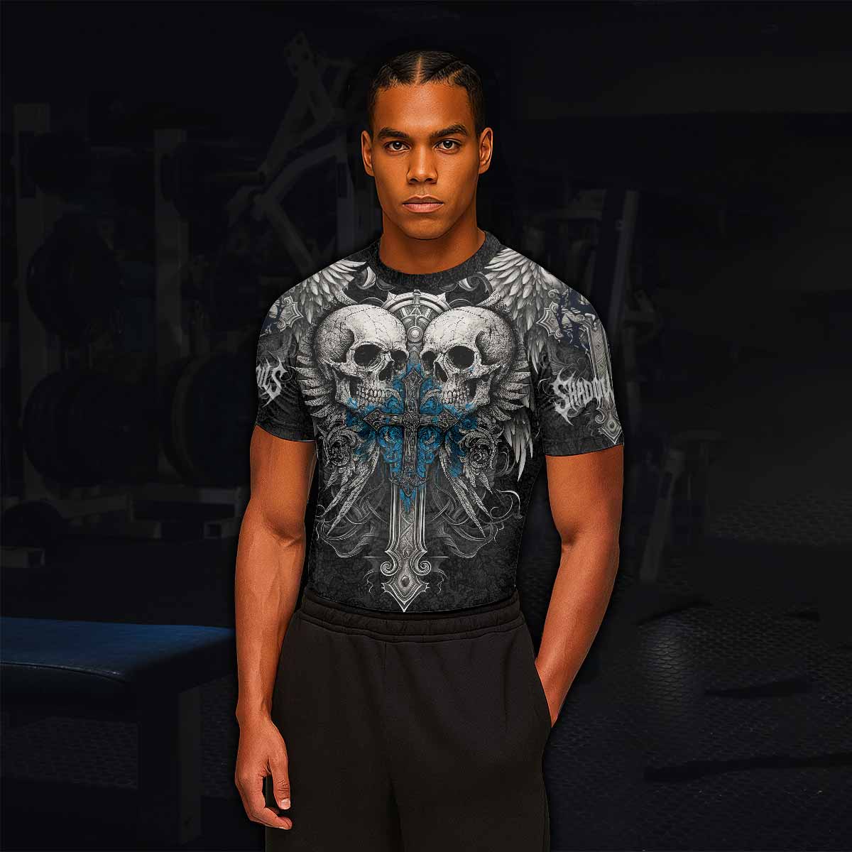 Twin Skulls Covenant Men's Rash Guard Short Sleeve - lifestyle view