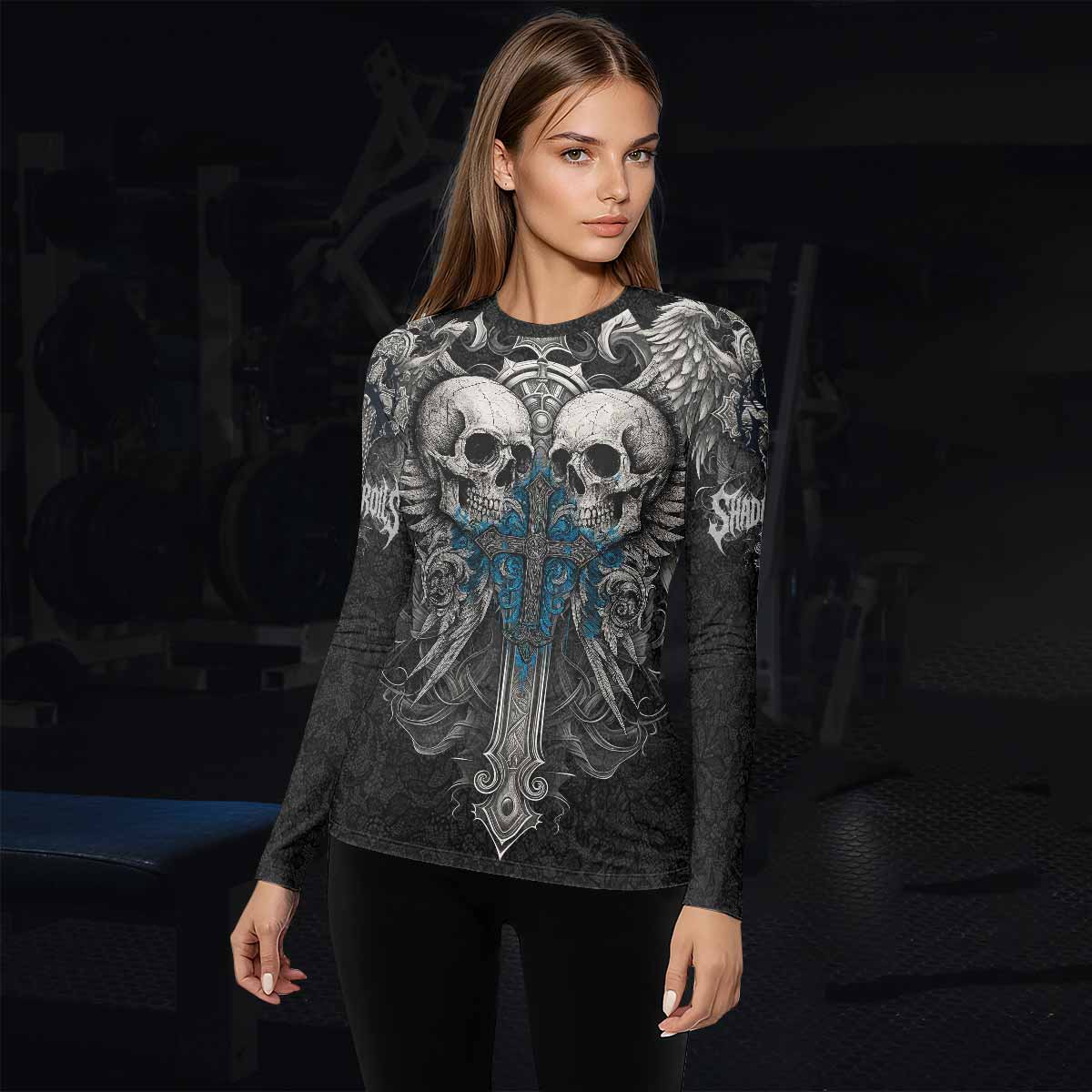 Twin Skulls Covenant Women's Rash Guard Long Sleeve - lifestyle view