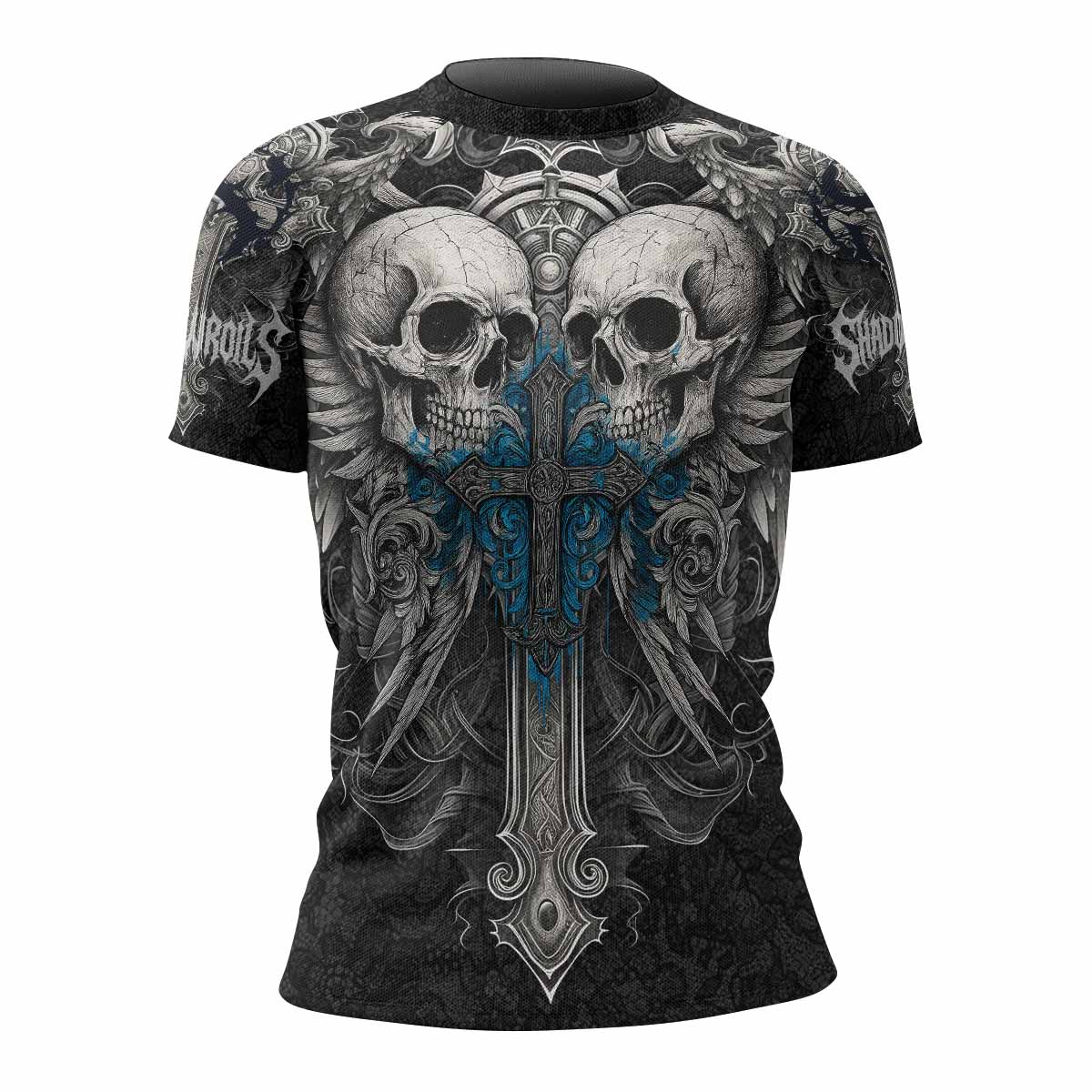 Twin Skulls Covenant Women's Rash Guard Short Sleeve - front view mockup 
