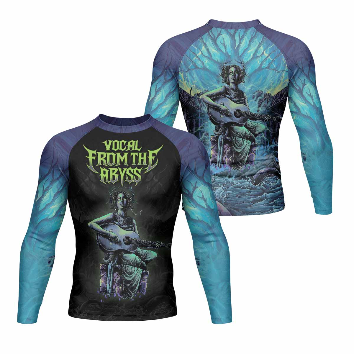 Vocal from the Abyss Men's Rash Guard Long Sleeve - front and back view