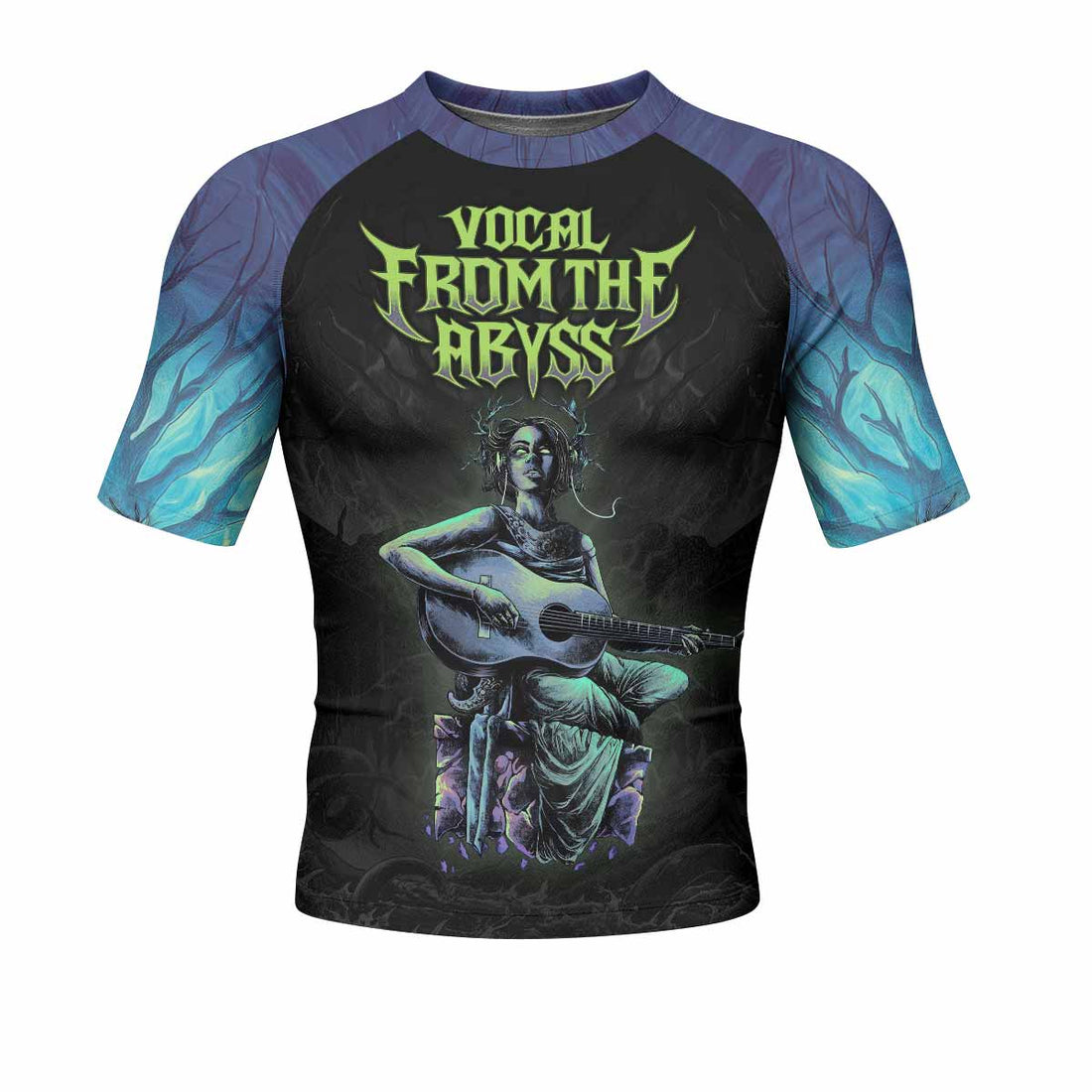 Vocal from the Abyss Men's Rash Guard Short Sleeve - front and back view