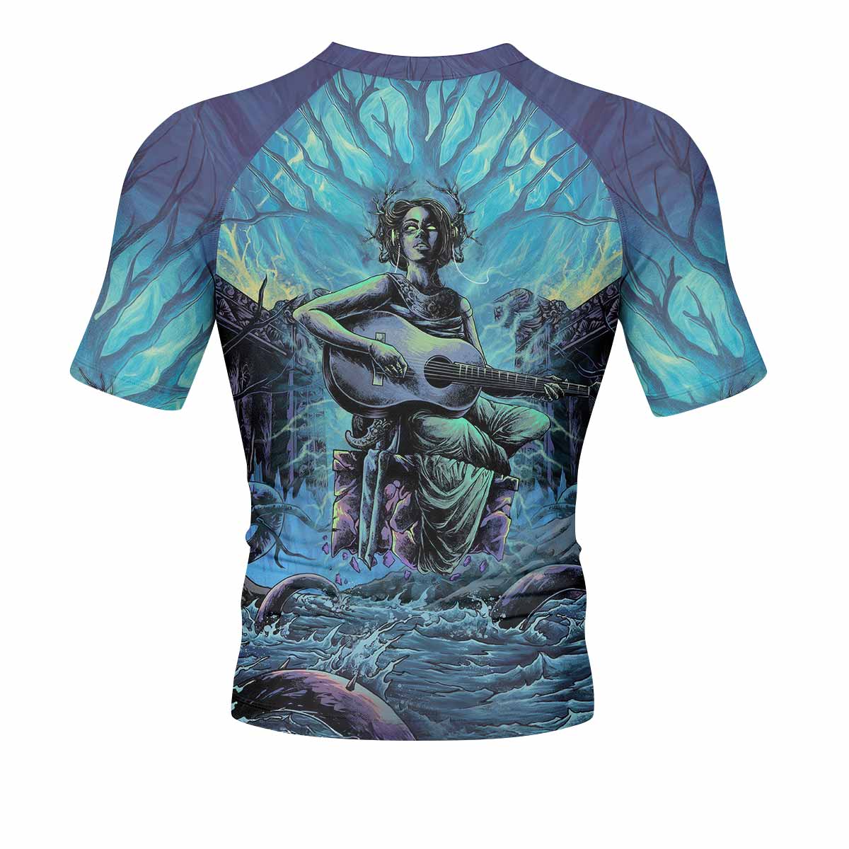 Vocal from the Abyss Men's Rash Guard Short Sleeve - back view mockup 