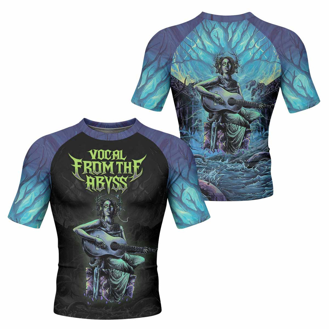 Vocal from the Abyss Men's Rash Guard Short Sleeve - front and back view