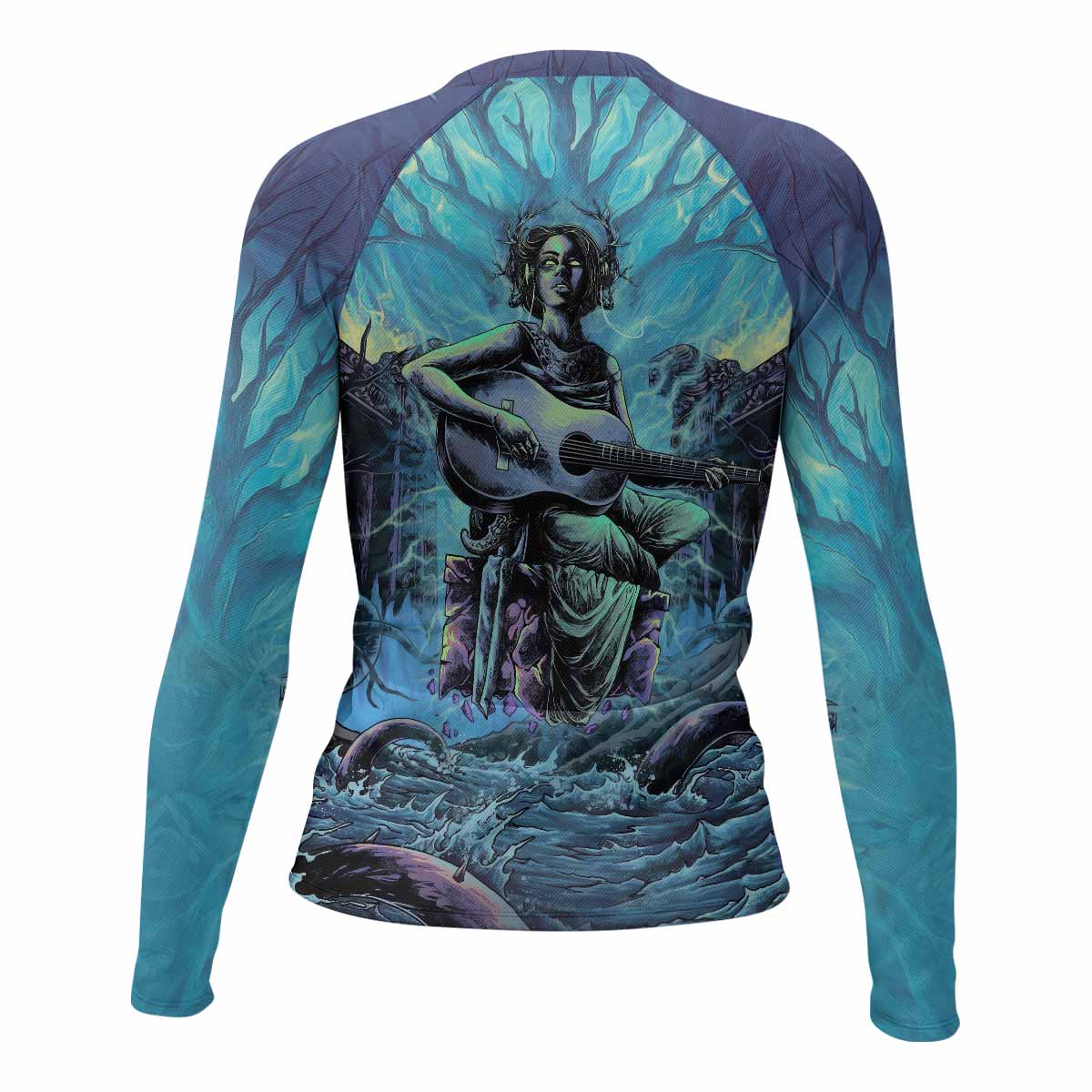 Vocal from the Abyss Women's Rash Guard Long Sleeve - back view mockup 