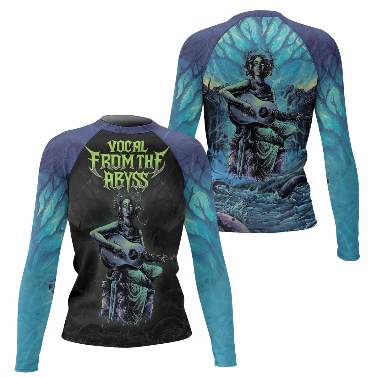 Vocal from the Abyss Women's Rash Guard Long Sleeve - front and back view