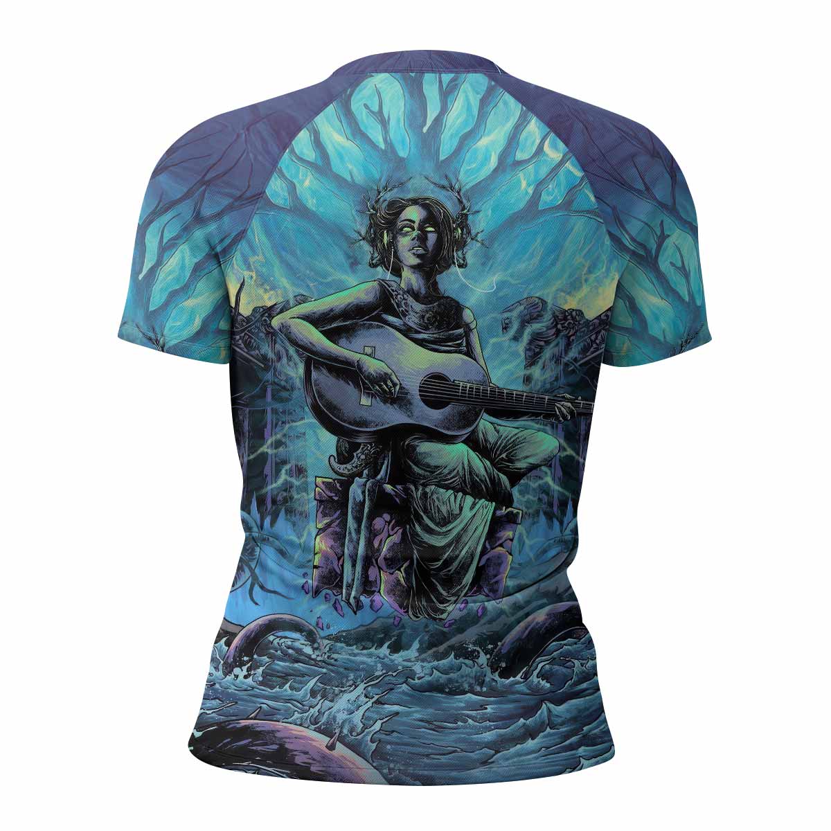 Vocal from the Abyss Women's Rash Guard Short Sleeve - back view mockup 