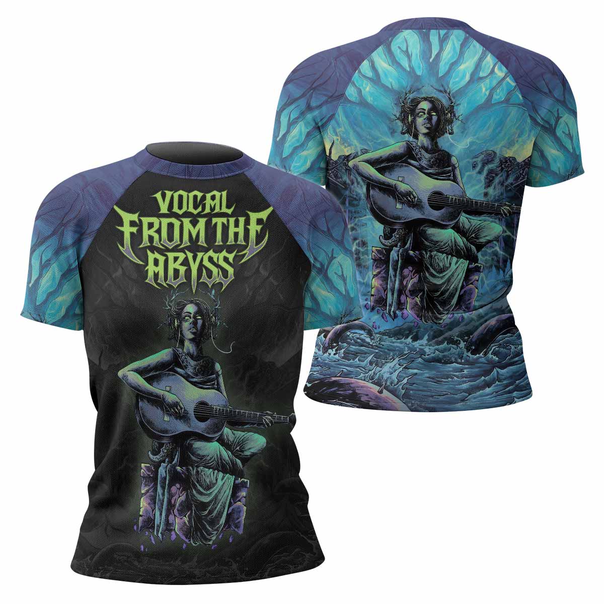 Vocal from the Abyss Women's Rash Guard Short Sleeve - front and back view