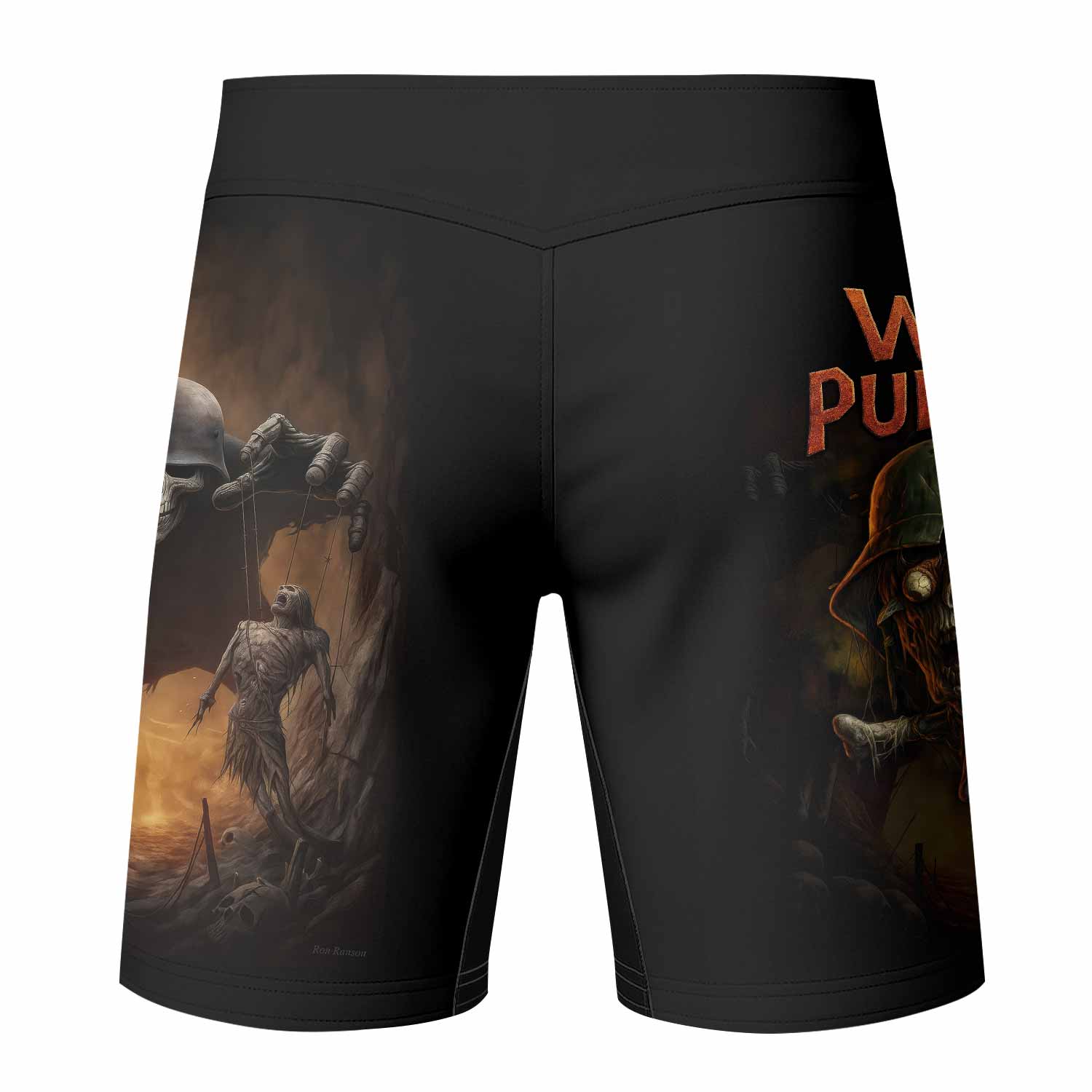War Puppets Fight Shorts - back view mockup