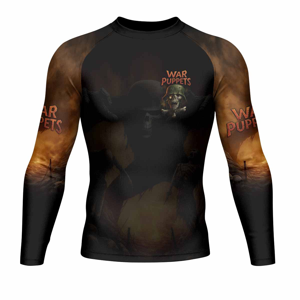 War Puppets Men's Rash Guard Long Sleeve - front view mockup 