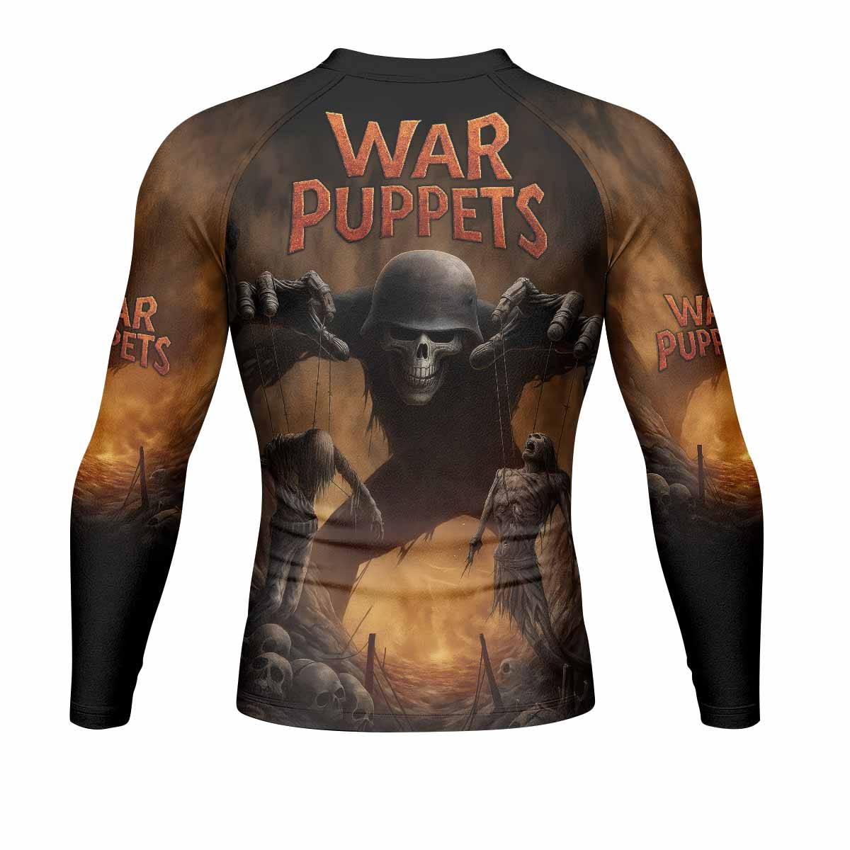 War Puppets Men's Rash Guard Long Sleeve - back view mockup 