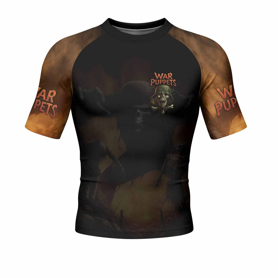 War Puppets Men's Rash Guard Short Sleeve - front and back view