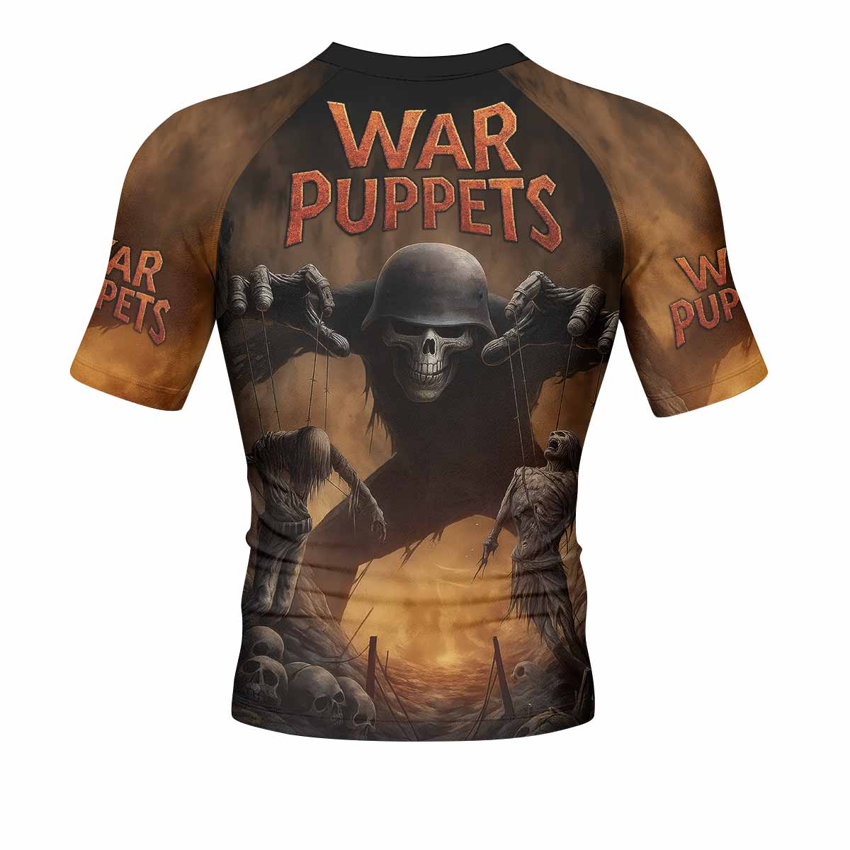 War Puppets Men's Rash Guard Short Sleeve - back view mockup 