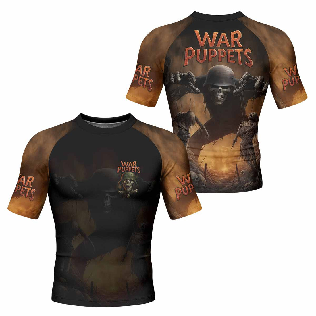 War Puppets Men's Rash Guard Short Sleeve - front and back view