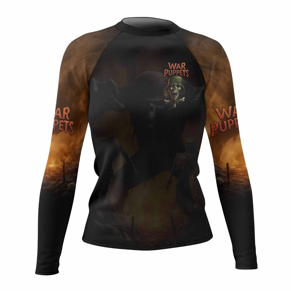 War Puppets Women's Rash Guard Long Sleeve - front view mockup 