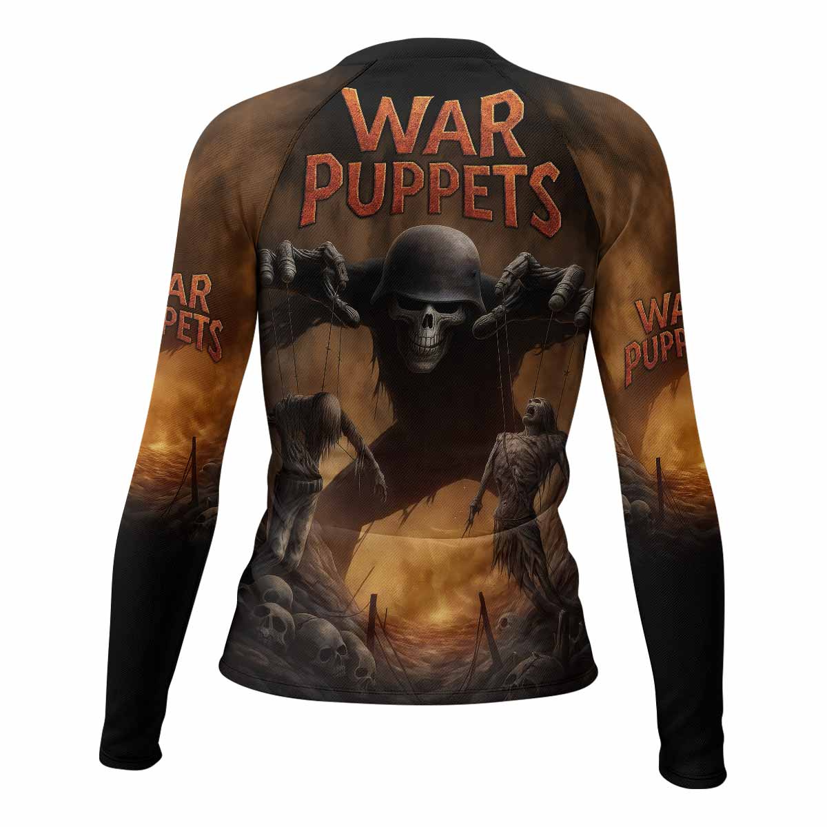 War Puppets Women's Rash Guard Long Sleeve - back view mockup 