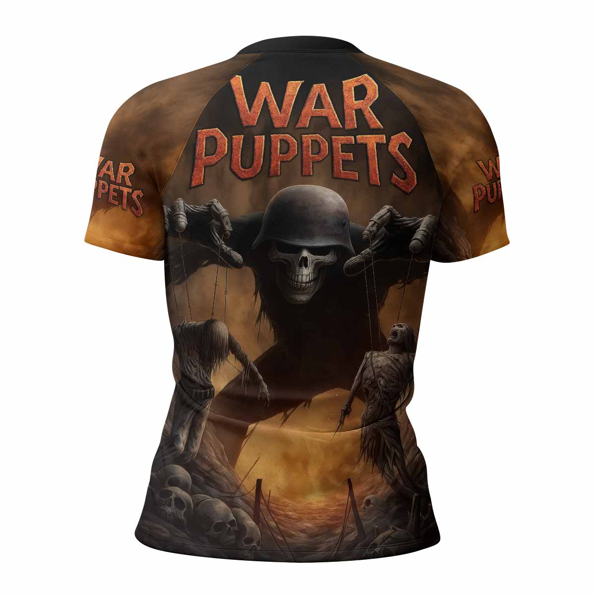 War Puppets Women's Rash Guard Short Sleeve - back view mockup 