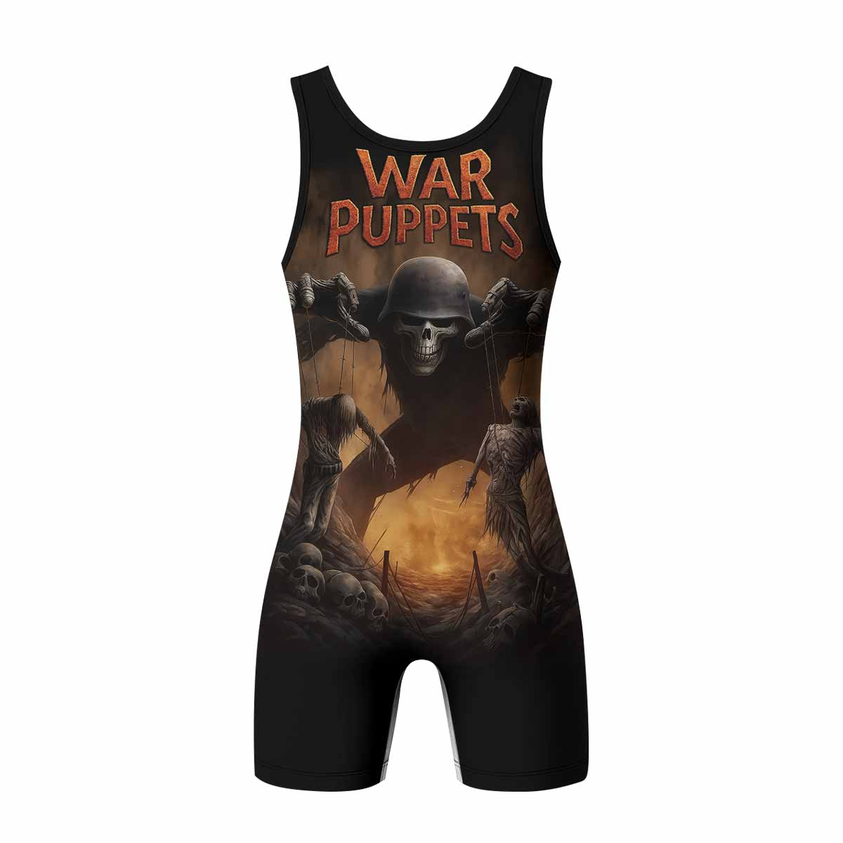 War Puppets Wrestling Singlet - back view mockup 