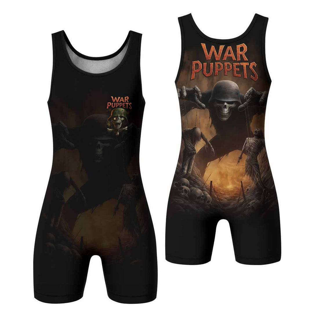 War Puppets Wrestling Singlet - front and back view