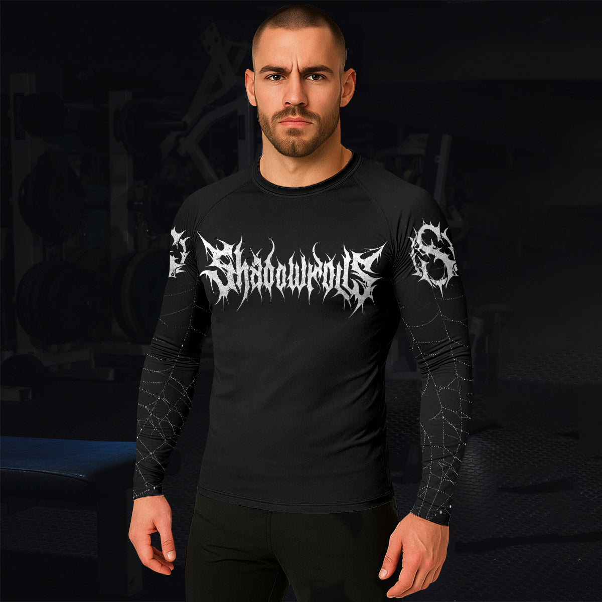 Web of the Damned Men’s Long Sleeve Rash Guard - lifestyle view